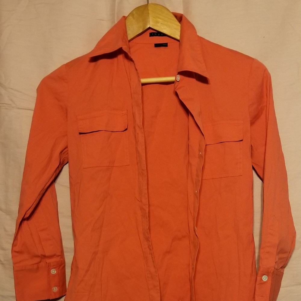 Theory 3/4 sleeve button down coral